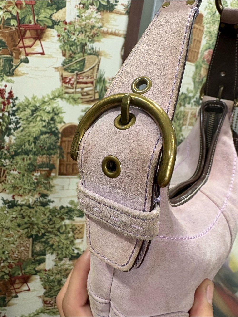 Vintage Y2K Coach Lavender Suede Mini Soho Hobo Shoulder Bag with brown leather - Picture 8 of 8